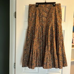 Veronica Beard Paola Tiered Floral Midi Skirt ,cinnamon brown size 12
